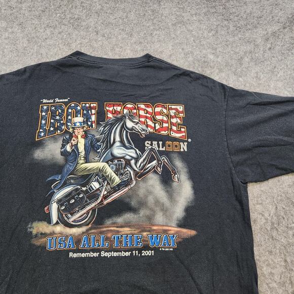 VTG Y2K Iron Horse Saloon T Shirt Mens XL Black USA All The Way Uncle Sam 2001 - Picture 2 of 11